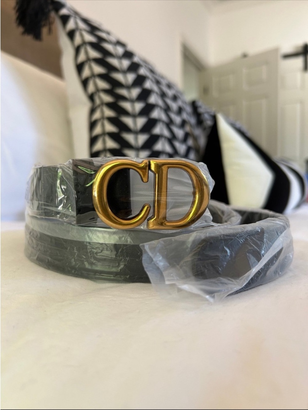 CD Logo Black Belt with Gold Buckle